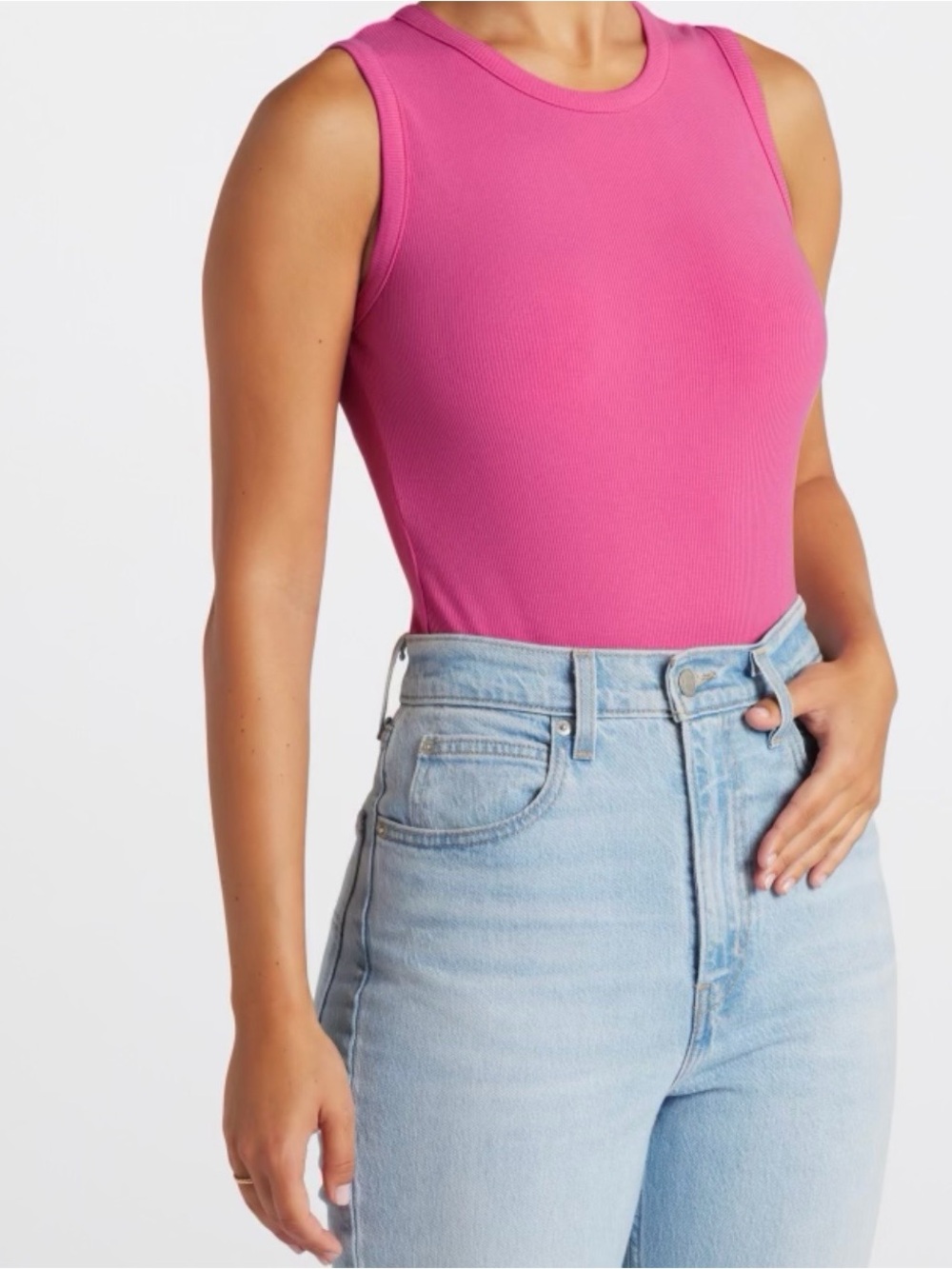 Heatherly Hot Pink Ribbed Sleeveless Bodysuit – Size M